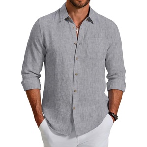 image:imageCOOFANDY Mens Long Sleeve Button Down Shirt Casual Untucked Shirts Summer Beach Wedding Linen Textured ShirtsLight Grey