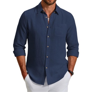 image:imageCOOFANDY Mens Long Sleeve Button Down Shirt Casual Untucked Shirts Summer Beach Wedding Linen Textured ShirtsNavy Blue