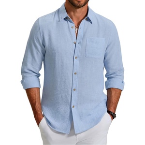 image:imageCOOFANDY Mens Long Sleeve Button Down Shirt Casual Untucked Shirts Summer Beach Wedding Linen Textured ShirtsSky Blue