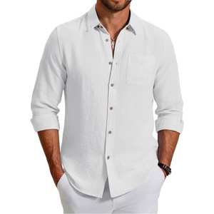 image:imageCOOFANDY Mens Long Sleeve Button Down Shirt Casual Untucked Shirts Summer Beach Wedding Linen Textured ShirtsWhite