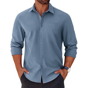 image:imageCOOFANDY Mens Long Sleeve Button Down Shirts Casual Untucked Shirts for Men Dress Shirts Beach Wedding ShirtsGrey Blue