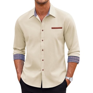 image:imageCOOFANDY Mens Long Sleeve Casual Button Down Shirts Untucked Shirts Plaid Collar Vintage Denim ShirtType 01  Light Khaki