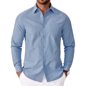 image:imageCOOFANDY Mens Oxford Shirt Long Sleeve Casual Button Down Shirts Soild Dress Shirts with PocketGrayish Blue