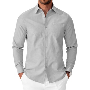 image:imageCOOFANDY Mens Oxford Shirt Long Sleeve Casual Button Down Shirts Soild Dress Shirts with PocketLight Grey