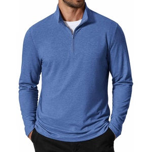 image:imageCOOFANDY Mens Quarter Zip Pullover Lightweight Mock Neck Sweatshirt Casual Long Sleeve Polo ShirtsBlue