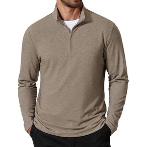 image:imageCOOFANDY Mens Quarter Zip Pullover Lightweight Mock Neck Sweatshirt Casual Long Sleeve Polo ShirtsKhaki