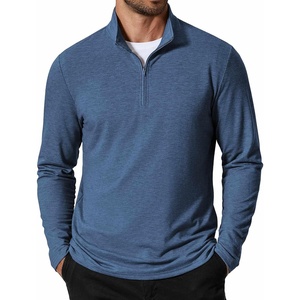 image:imageCOOFANDY Mens Quarter Zip Pullover Lightweight Mock Neck Sweatshirt Casual Long Sleeve Polo ShirtsNavy