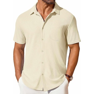 image:imageCOOFANDY Mens Short Sleeve Button Down Shirt Casual Summer Beach Shirts Waffle Knit Shirt Wrinkle Free Untucked ShirtBeige