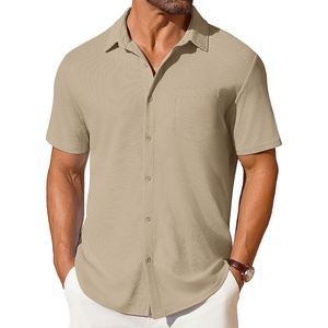 image:imageCOOFANDY Mens Short Sleeve Button Down Shirt Casual Summer Beach Shirts Waffle Knit Shirt Wrinkle Free Untucked ShirtKhaki