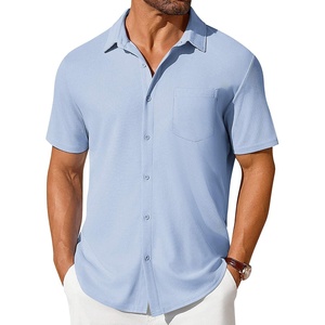 image:imageCOOFANDY Mens Short Sleeve Button Down Shirt Casual Summer Beach Shirts Waffle Knit Shirt Wrinkle Free Untucked ShirtLight Blue