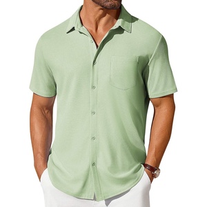image:imageCOOFANDY Mens Short Sleeve Button Down Shirt Casual Summer Beach Shirts Waffle Knit Shirt Wrinkle Free Untucked ShirtLight Green