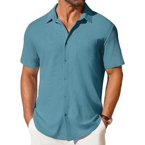 image:imageCOOFANDY Mens Short Sleeve Button Down Shirt Casual Summer Beach Shirts Waffle Knit Shirt Wrinkle Free Untucked ShirtPeacock Blue