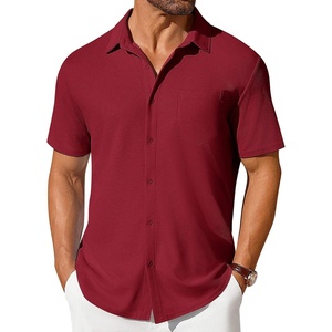 image:imageCOOFANDY Mens Short Sleeve Button Down Shirt Casual Summer Beach Shirts Waffle Knit Shirt Wrinkle Free Untucked ShirtWine Red
