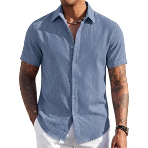 image:imageCOOFANDY Mens Short Sleeve Button Down Shirt Casual Summer Beach Wedding Vacation ShirtsDenim Blue