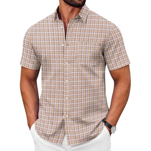 image:imageCOOFANDY Mens Short Sleeve Oxford Shirt Plaid Casual Button Down Shirts Summer Untucked Dress Shirt with PocketKhaki Plaid