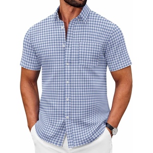 image:imageCOOFANDY Mens Short Sleeve Oxford Shirt Plaid Casual Button Down Shirts Summer Untucked Dress Shirt with PocketLight Blue Plaid
