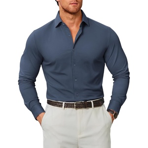 image:imageCOOFANDY Mens Stretch Dress Shirts Muscle Fit Wrinkle Free Long Sleeve Button Down Shirt Business Casual ShirtsDeep Blue