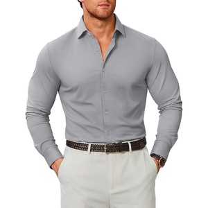 image:imageCOOFANDY Mens Stretch Dress Shirts Muscle Fit Wrinkle Free Long Sleeve Button Down Shirt Business Casual ShirtsLight Grey