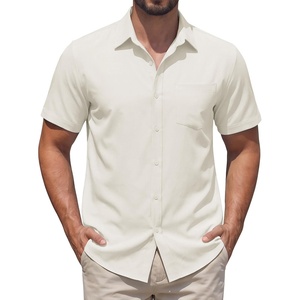 image:imageCOOFANDY Mens Stretch Dress Shirts Short Sleeve Casual Button Down Shirts with PocketCream