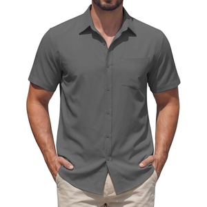 image:imageCOOFANDY Mens Stretch Dress Shirts Short Sleeve Casual Button Down Shirts with PocketDark Grey
