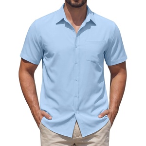 image:imageCOOFANDY Mens Stretch Dress Shirts Short Sleeve Casual Button Down Shirts with PocketLight Blue