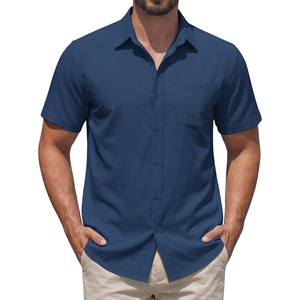 image:imageCOOFANDY Mens Stretch Dress Shirts Short Sleeve Casual Button Down Shirts with PocketNavy Blue