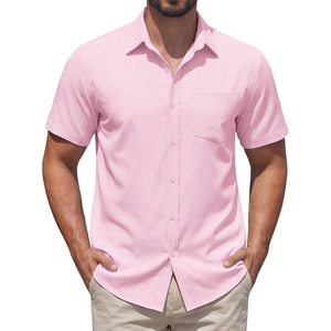 image:imageCOOFANDY Mens Stretch Dress Shirts Short Sleeve Casual Button Down Shirts with PocketPink