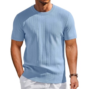 image:imageCOOFANDY Mens TShirts Short Sleeve Knit Shirts Casual Crewneck Ribbed Dress Tee ShirtLight Blue