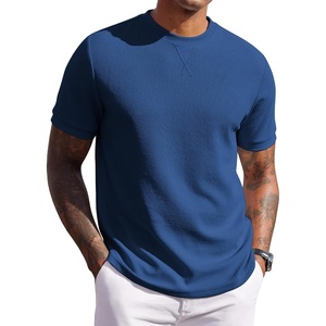 image:imageCOOFANDY Mens Waffle TShirts Short Sleeve Casual Crew Neck Shirt Summer Plain Pullover TeesDenim Blue