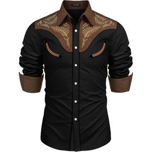 image:imageCOOFANDY Mens Western Cowboy Shirt Embroidered Button Down Long Sleeve ShirtsCotton  Black  Brown