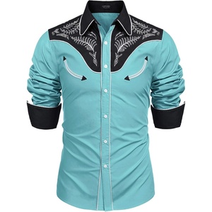 image:imageCOOFANDY Mens Western Cowboy Shirt Embroidered Button Down Long Sleeve ShirtsCotton  Blue