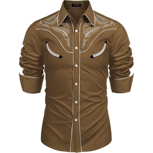 image:imageCOOFANDY Mens Western Cowboy Shirt Embroidered Button Down Long Sleeve ShirtsCotton  Brown