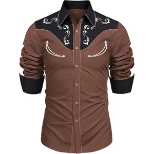 image:imageCOOFANDY Mens Western Cowboy Shirt Embroidered Button Down Long Sleeve ShirtsCotton  Brownblack