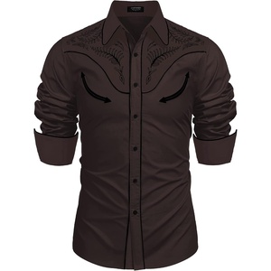 image:imageCOOFANDY Mens Western Cowboy Shirt Embroidered Button Down Long Sleeve ShirtsCotton  Dark Brown