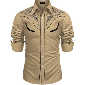 image:imageCOOFANDY Mens Western Cowboy Shirt Embroidered Button Down Long Sleeve ShirtsCotton  Light Khaki