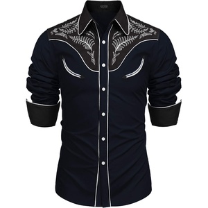 image:imageCOOFANDY Mens Western Cowboy Shirt Embroidered Button Down Long Sleeve ShirtsCotton  Navy Blue