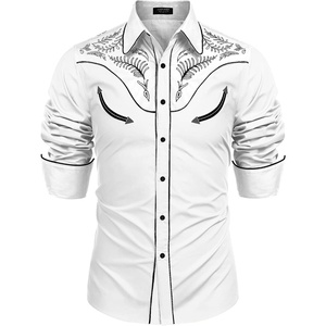 image:imageCOOFANDY Mens Western Cowboy Shirt Embroidered Button Down Long Sleeve ShirtsCotton  Pure White