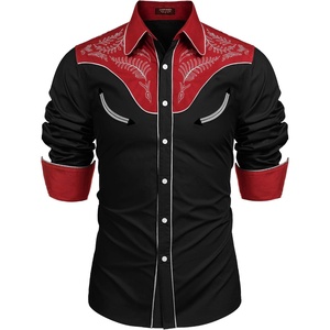 image:imageCOOFANDY Mens Western Cowboy Shirt Embroidered Button Down Long Sleeve ShirtsCotton  Red  Black
