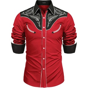 image:imageCOOFANDY Mens Western Cowboy Shirt Embroidered Button Down Long Sleeve ShirtsCotton  Red