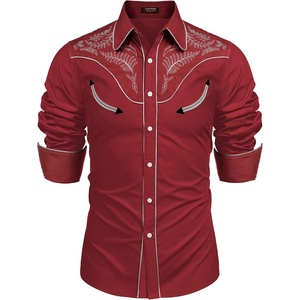 image:imageCOOFANDY Mens Western Cowboy Shirt Embroidered Button Down Long Sleeve ShirtsCotton  Red2