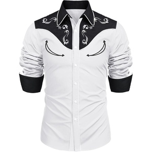 image:imageCOOFANDY Mens Western Cowboy Shirt Embroidered Button Down Long Sleeve ShirtsCotton Whiteblack