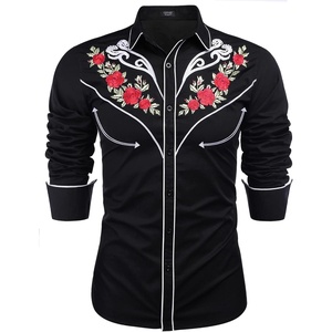 image:imageCOOFANDY Mens Western Cowboy Shirt Long Sleeve Embroidered Shirt Slim Fit Cotton Casual Button Down ShirtBlack Retro Rose