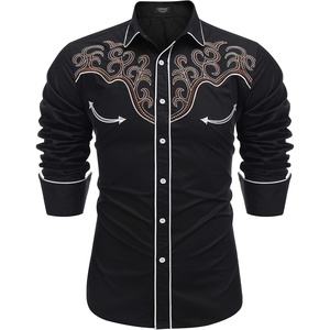 image:imageCOOFANDY Mens Western Cowboy Shirt Long Sleeve Embroidered Shirt Slim Fit Cotton Casual Button Down ShirtBlackpat9