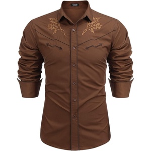 image:imageCOOFANDY Mens Western Cowboy Shirt Long Sleeve Embroidered Shirt Slim Fit Cotton Casual Button Down ShirtCoffee