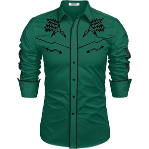 image:imageCOOFANDY Mens Western Cowboy Shirt Long Sleeve Embroidered Shirt Slim Fit Cotton Casual Button Down ShirtGreen