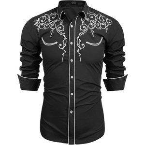 image:imageCOOFANDY Mens Western Cowboy Shirts Long Sleeve Embroidered Shirt Slim Fit Casual Button Down ShirtsBlack