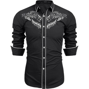 image:imageCOOFANDY Mens Western Cowboy Shirts Long Sleeve Embroidered Shirt Slim Fit Casual Button Down ShirtsBlack Leaf