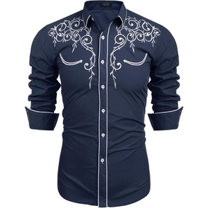 image:imageCOOFANDY Mens Western Cowboy Shirts Long Sleeve Embroidered Shirt Slim Fit Casual Button Down ShirtsBlue