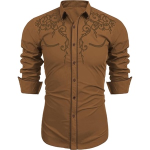 image:imageCOOFANDY Mens Western Cowboy Shirts Long Sleeve Embroidered Shirt Slim Fit Casual Button Down ShirtsCoffee