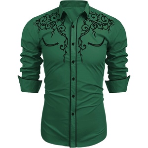 image:imageCOOFANDY Mens Western Cowboy Shirts Long Sleeve Embroidered Shirt Slim Fit Casual Button Down ShirtsDark Green